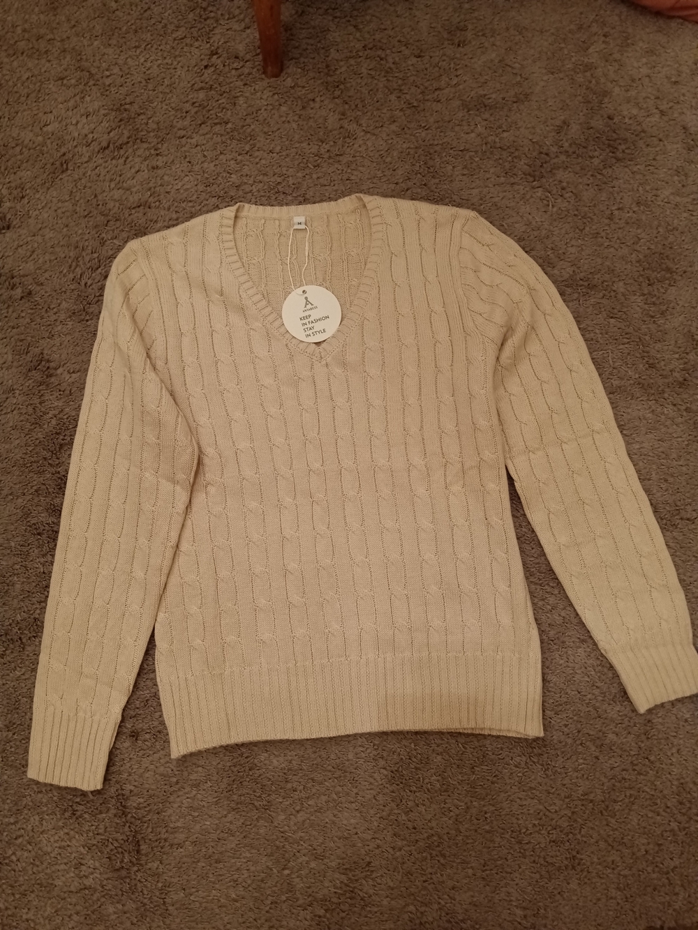 Anrabess V-Neck Cable Knit Sweater - Cream